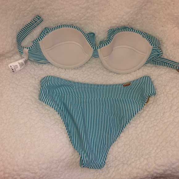 White/Blue Stripe Bikini Set SMALL both - Picture 3 of 4